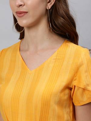 Yellow printed cotton indowestern 4
