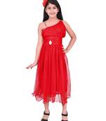 Red plain super net kids frocks