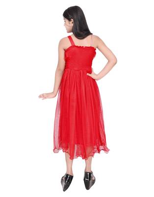 Red plain super net kids frocks 4