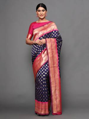 Glemora  Nevy Blue Designer Ethnic Wear Silk Blend  Traditional Saree 1