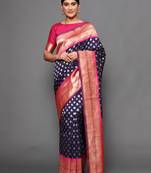 Glemora  Nevy Blue Designer Ethnic Wear Silk Blend  Traditional Saree