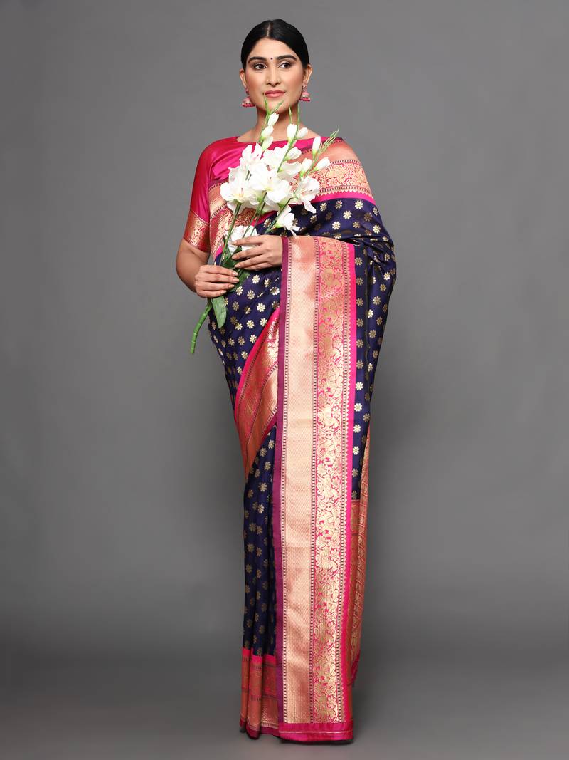 Glemora  Nevy Blue Designer Ethnic Wear Silk Blend  Traditional Saree