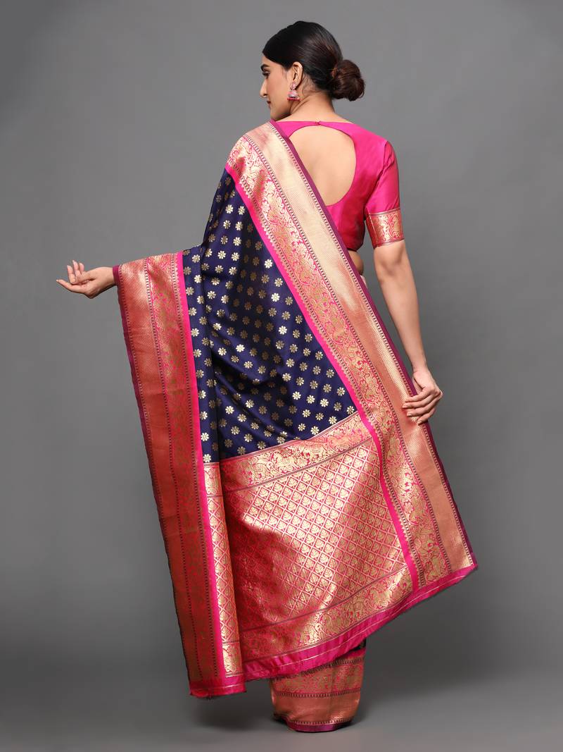 Glemora  Nevy Blue Designer Ethnic Wear Silk Blend  Traditional Saree