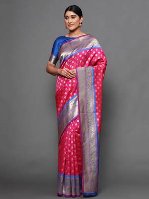 Glemora Pink Designer Ethnic Wear Silk Blend  Traditional Saree 1
