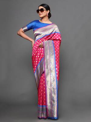 Glemora Pink Designer Ethnic Wear Silk Blend  Traditional Saree 2