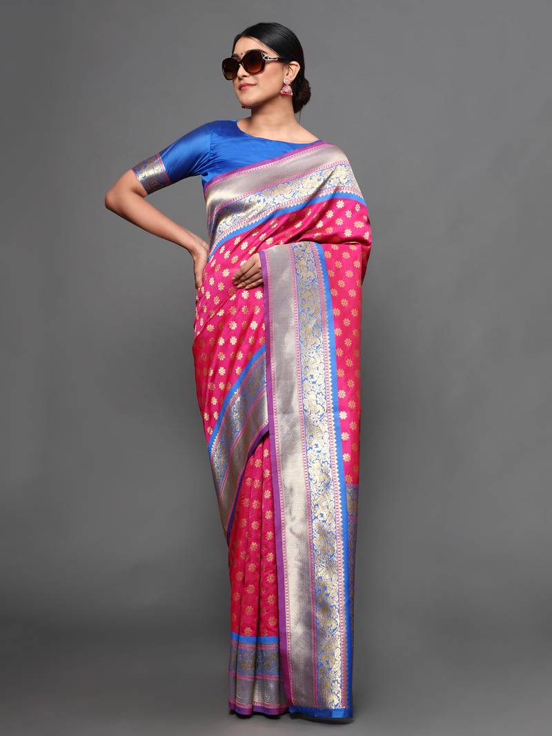 Glemora Pink Designer Ethnic Wear Silk Blend  Traditional Saree