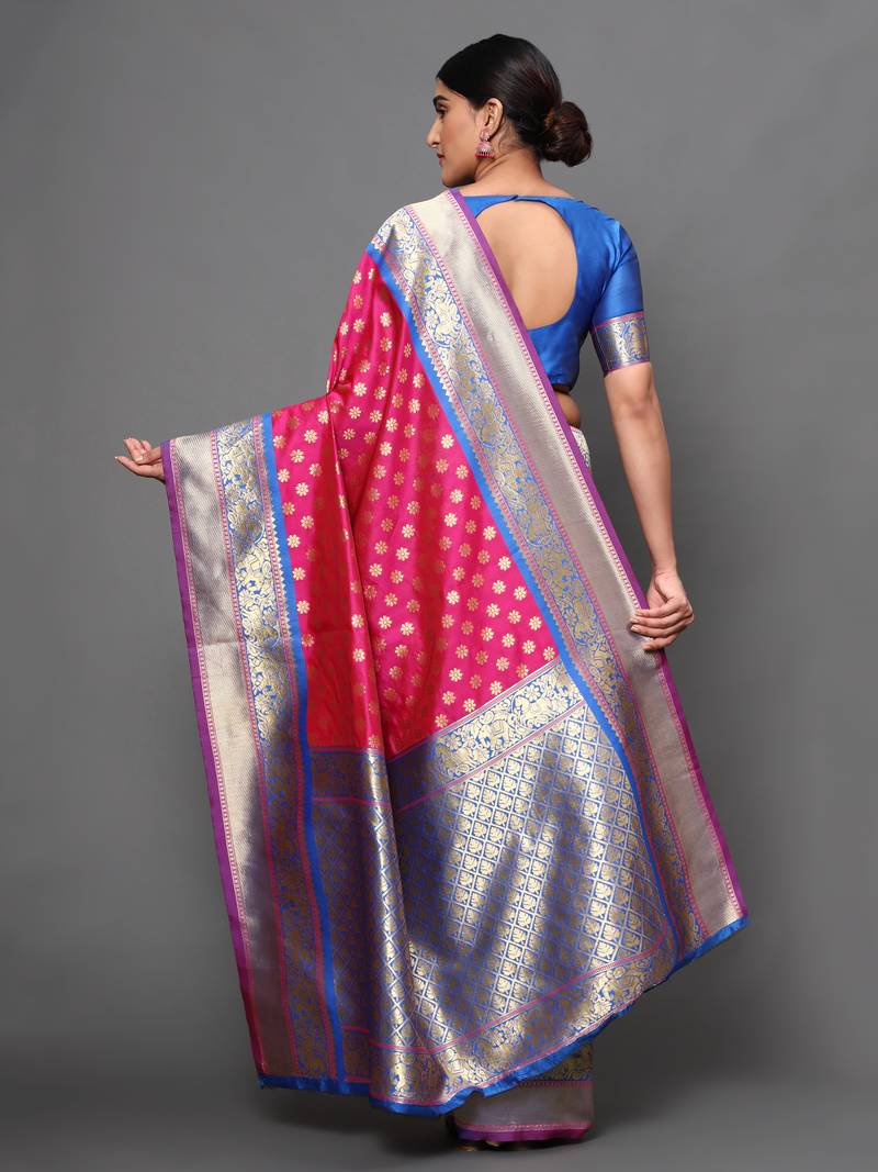 Glemora Pink Designer Ethnic Wear Silk Blend  Traditional Saree