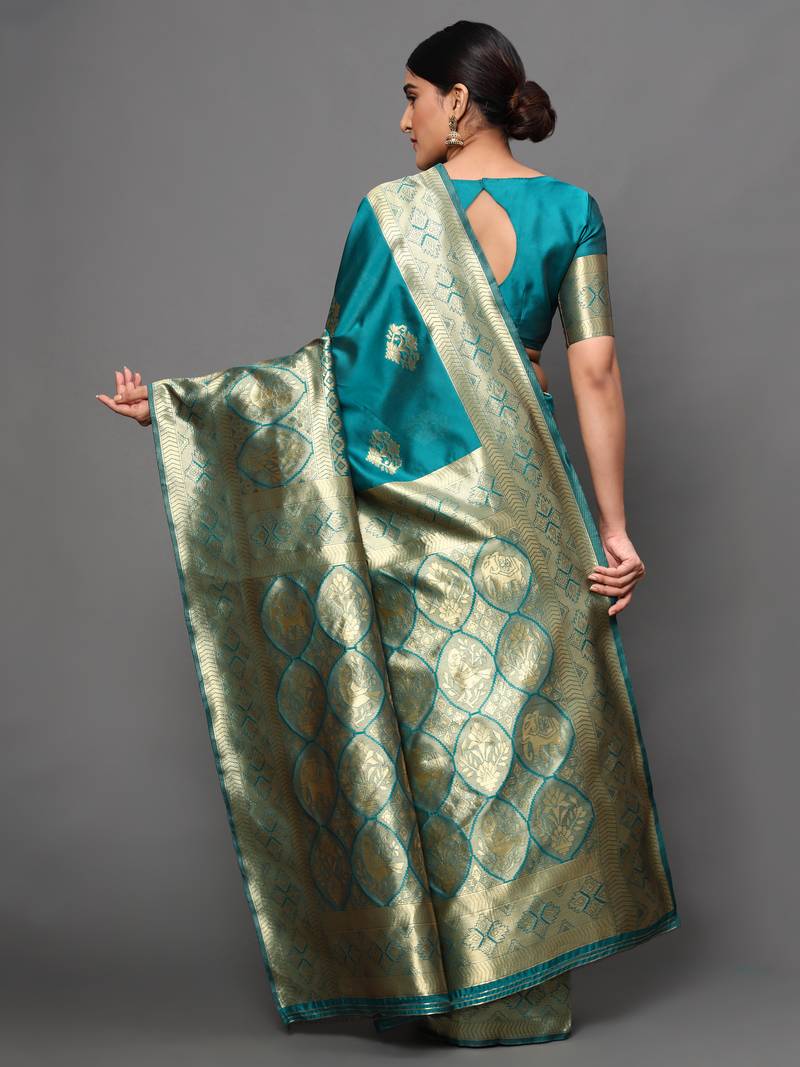 Glemora Green Beautiful Ethnic Wear Silk Blend  Traditional Saree
