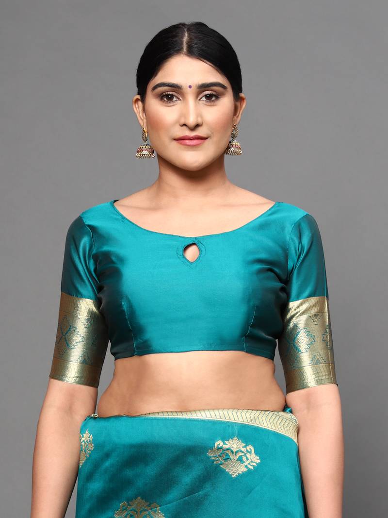 Glemora Green Beautiful Ethnic Wear Silk Blend  Traditional Saree