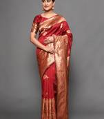 Glemora Red Beautiful Ethnic Wear Silk Blend  Traditional Saree