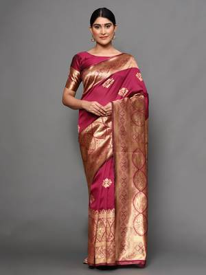 Glemora Wine Beautiful Ethnic Wear Silk Blend  Traditional Saree 1