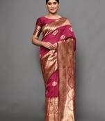 Glemora Wine Beautiful Ethnic Wear Silk Blend  Traditional Saree