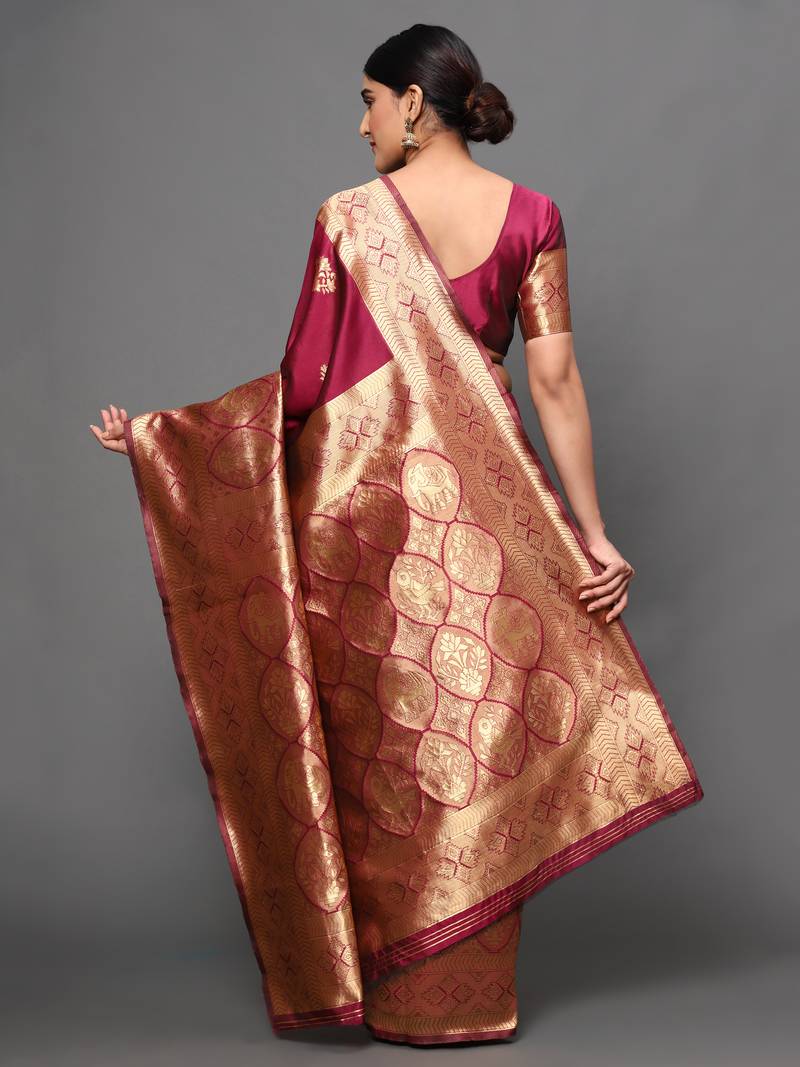Glemora Wine Beautiful Ethnic Wear Silk Blend  Traditional Saree