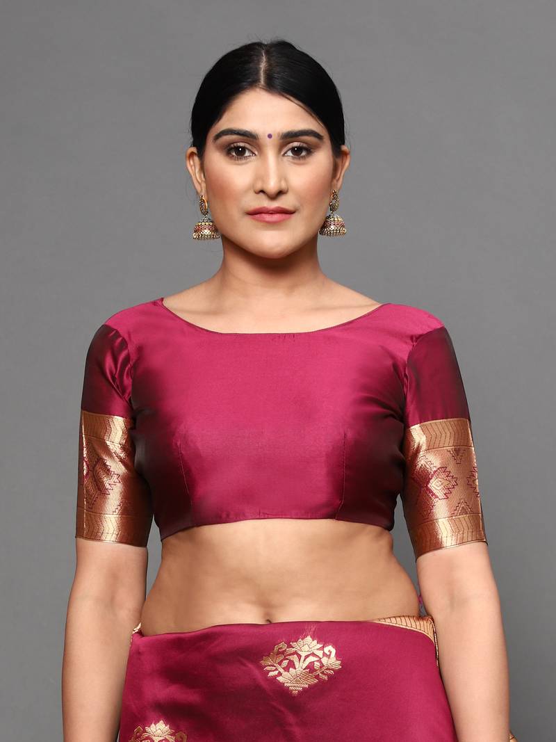 Glemora Wine Beautiful Ethnic Wear Silk Blend  Traditional Saree