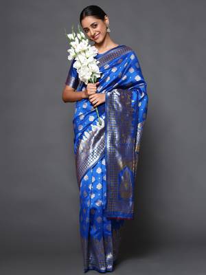 Glemora Blue Fancy Ethnic Wear Silk Blend  Traditional Saree 1