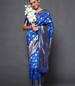 Glemora Blue Fancy Ethnic Wear Silk Blend  Traditional Saree
