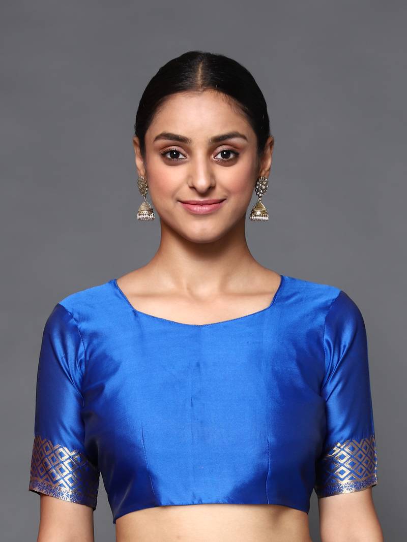 Glemora Blue Fancy Ethnic Wear Silk Blend  Traditional Saree