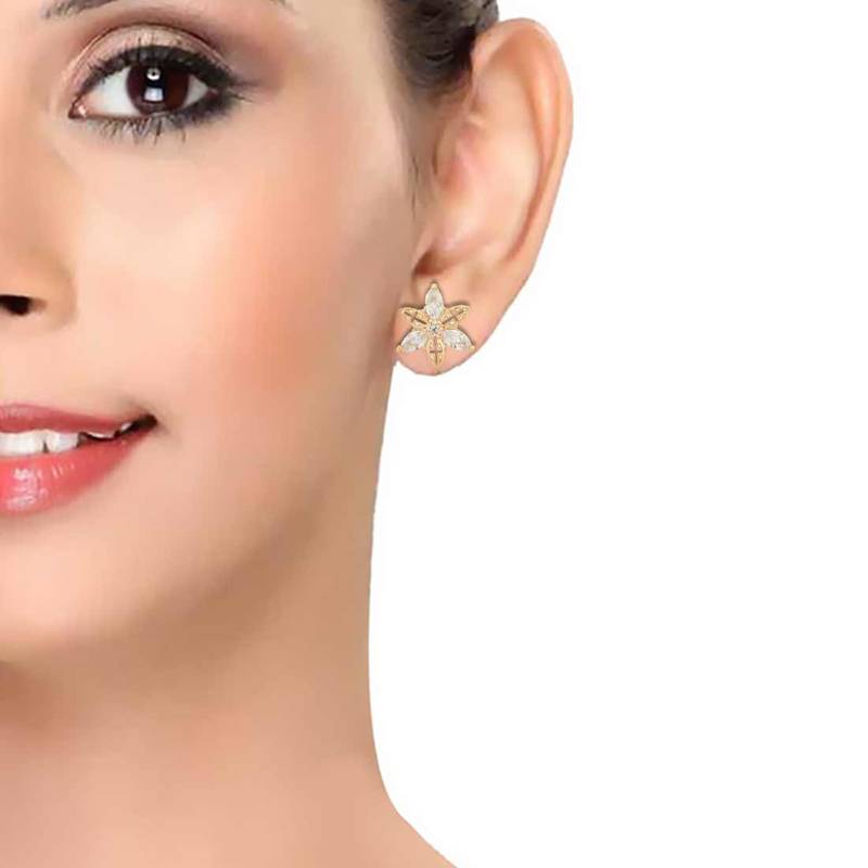 Modern Gold American Diamond Stud Earrings