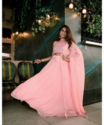 Baby pink sequence georgette  Lehenga choli dupatta  Set 1