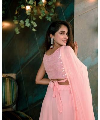 Baby pink sequence georgette  Lehenga choli dupatta  Set 2