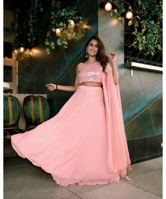 Baby pink sequence georgette  Lehenga choli dupatta  Set 3