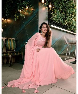 Baby pink sequence georgette  Lehenga choli dupatta  Set 5
