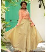 Peach banarasi Dupion Cotton Croptop Light gold Flared skirt lehenga