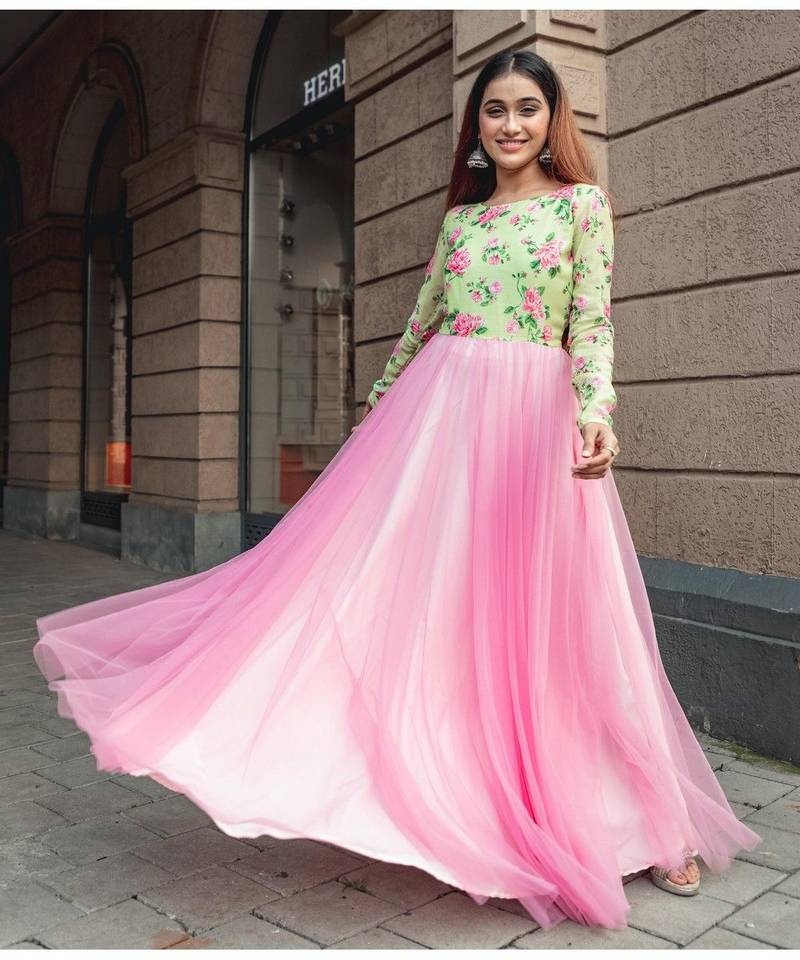 Floral Yoke Sheer net Fit and Flare Dress - V7 by Vinya - 3684648
