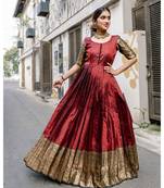 Silk  Pleated Gown  Zari Borders