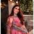 Onion Pink Silk Viscose Slub Anarkali Floral organza dupatta Floral Anarkali