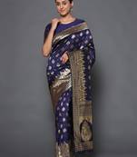 Glemora  Nevy Blue Fancy Ethnic Wear Silk Blend  Traditional Saree