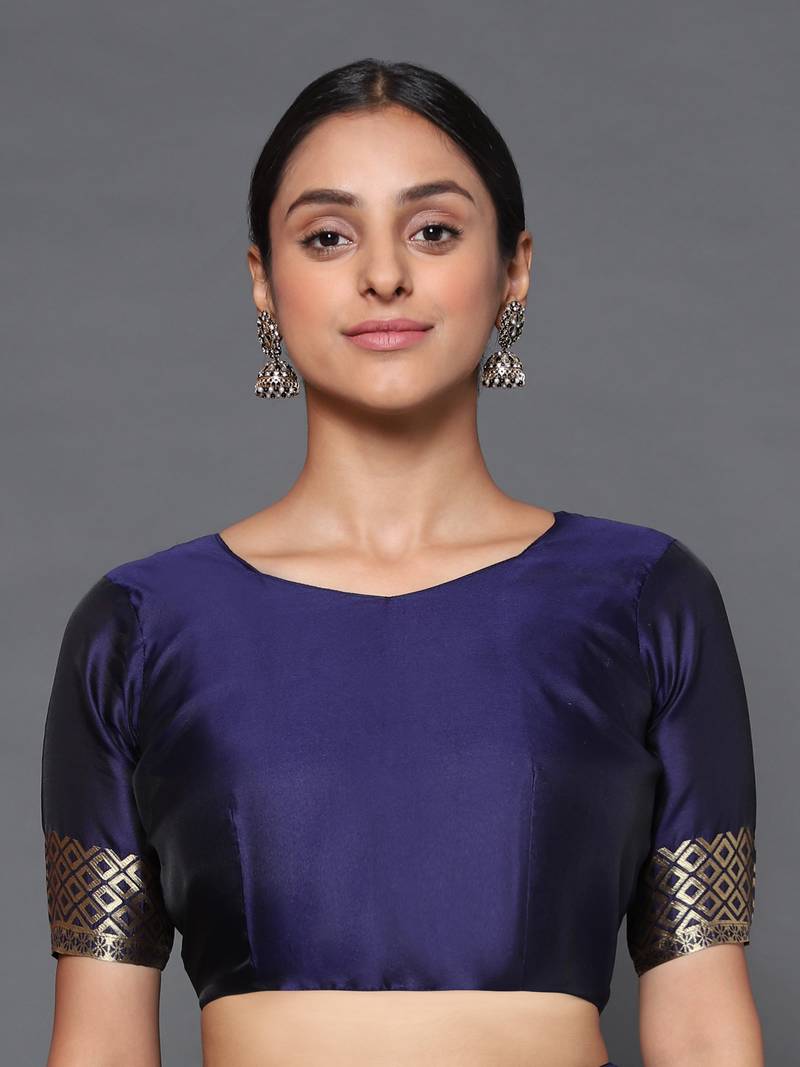 Glemora  Nevy Blue Fancy Ethnic Wear Silk Blend  Traditional Saree