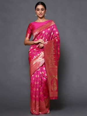 Glemora Pink Fancy Ethnic Wear Silk Blend  Traditional Saree 1