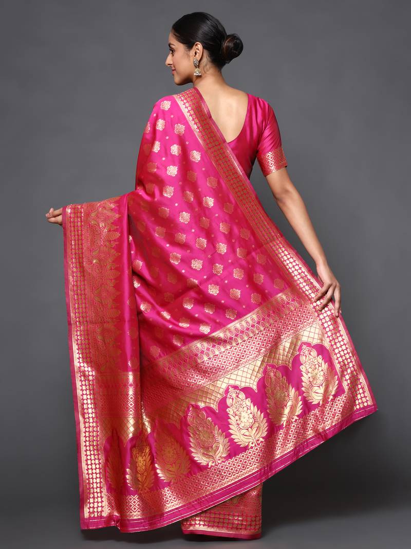 Glemora Pink Fancy Ethnic Wear Silk Blend  Traditional Saree