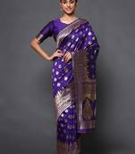Glemora Purple Fancy Ethnic Wear Silk Blend  Traditional Saree