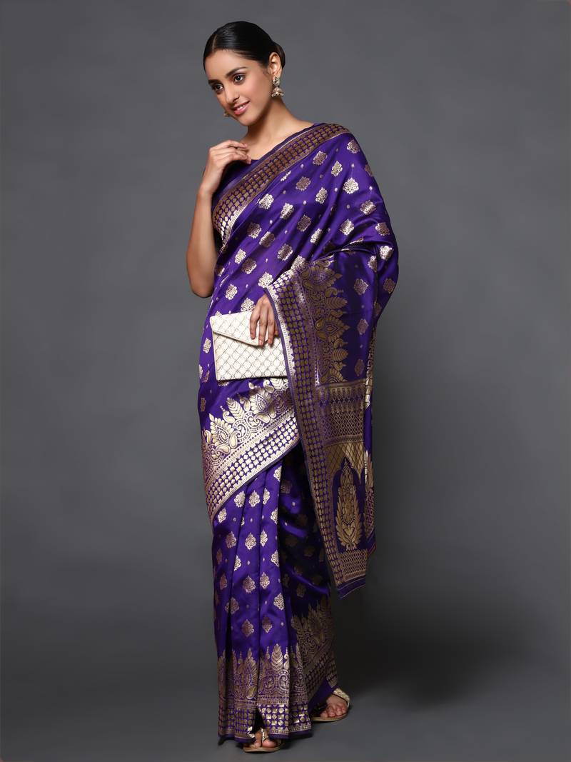 Glemora Purple Fancy Ethnic Wear Silk Blend  Traditional Saree