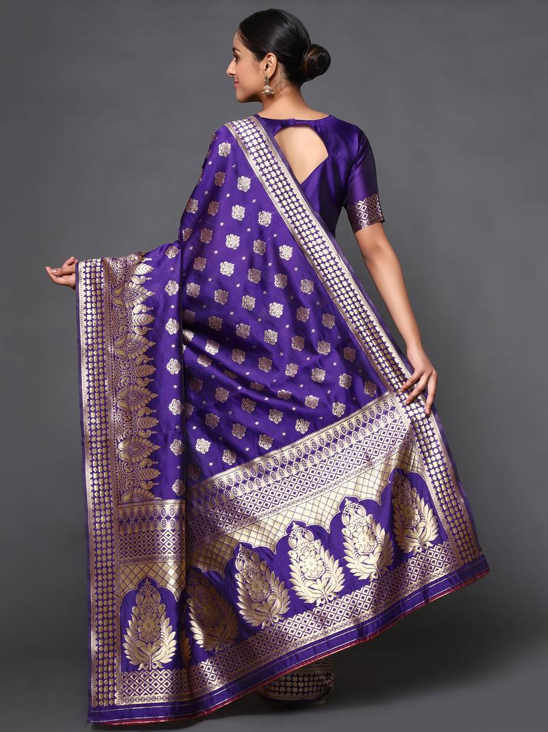 Glemora Purple Fancy Ethnic Wear Silk Blend  Traditional Saree