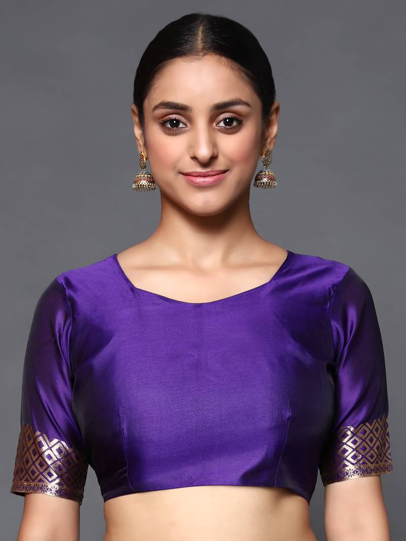 Glemora Purple Fancy Ethnic Wear Silk Blend  Traditional Saree