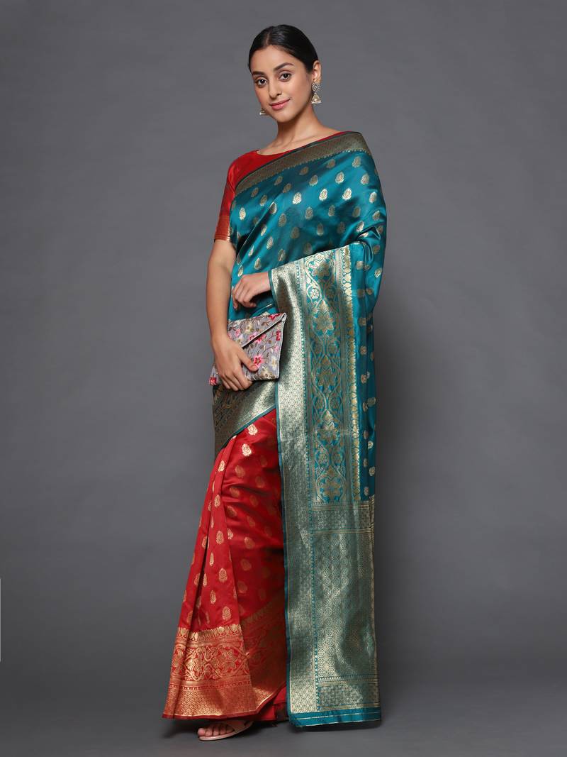 Glemora Green Beautiful Ethnic Wear Silk Blend  Traditional Saree