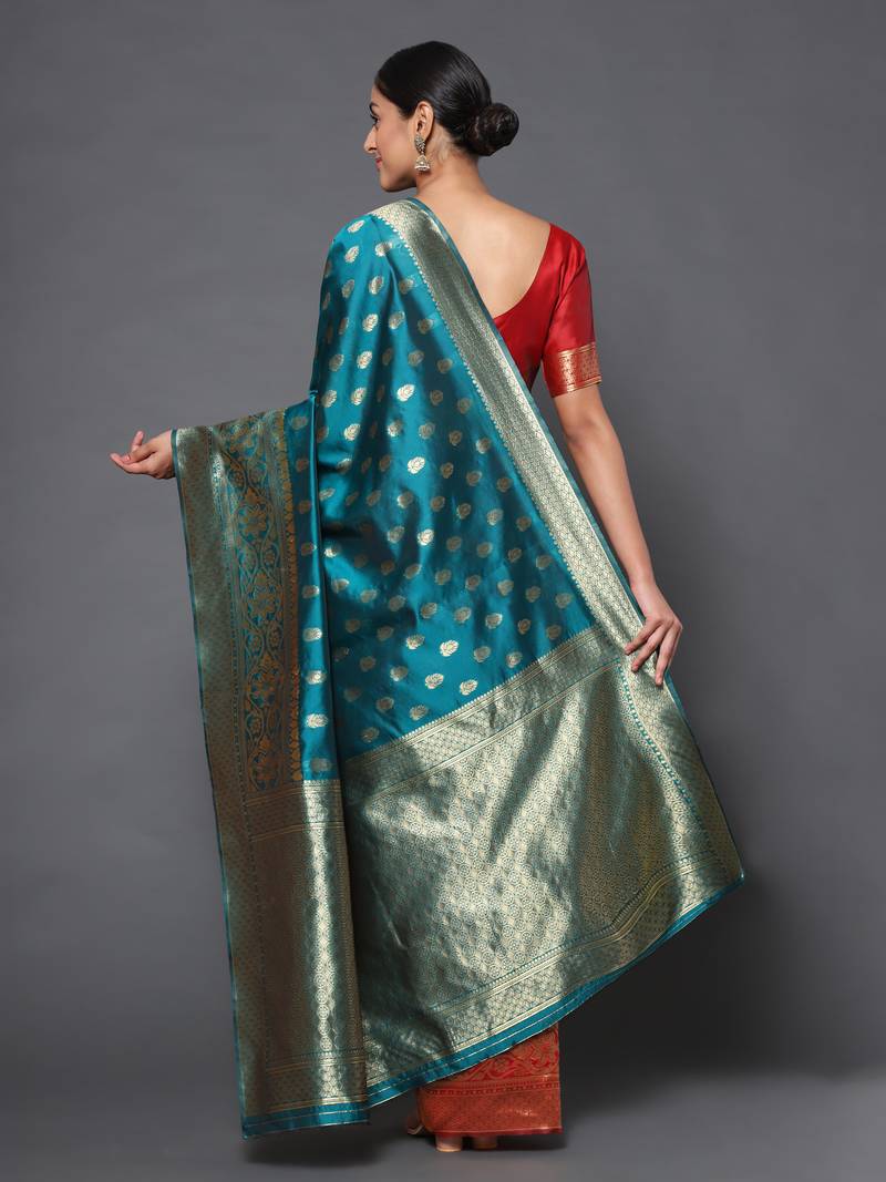 Glemora Green Beautiful Ethnic Wear Silk Blend  Traditional Saree