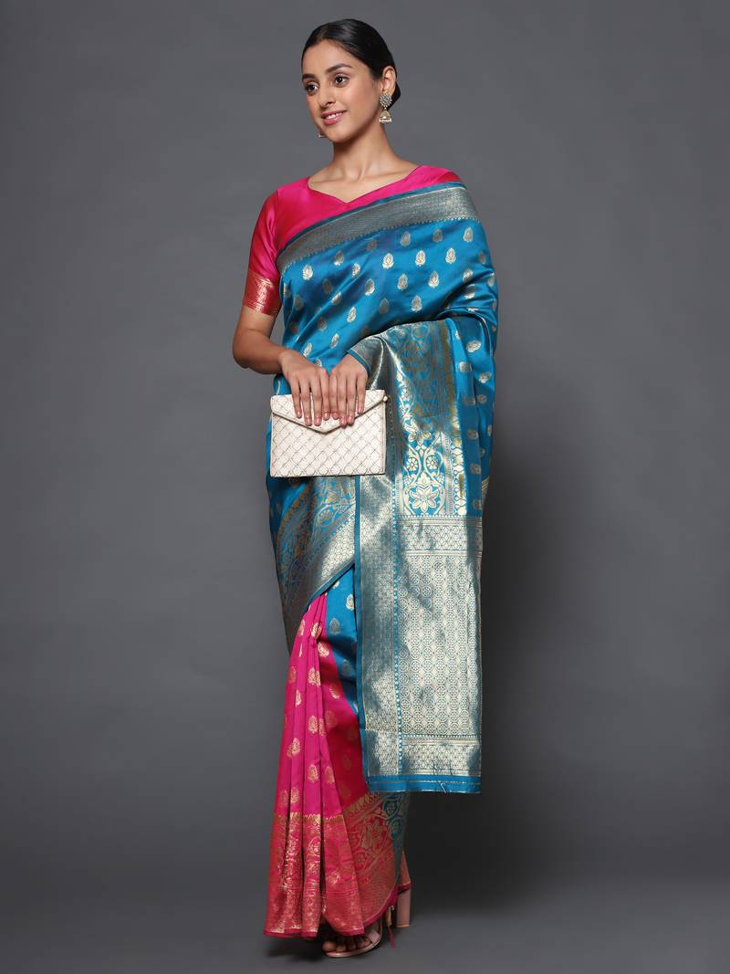 Glemora Green Beautiful Ethnic Wear Silk Blend  Traditional Saree