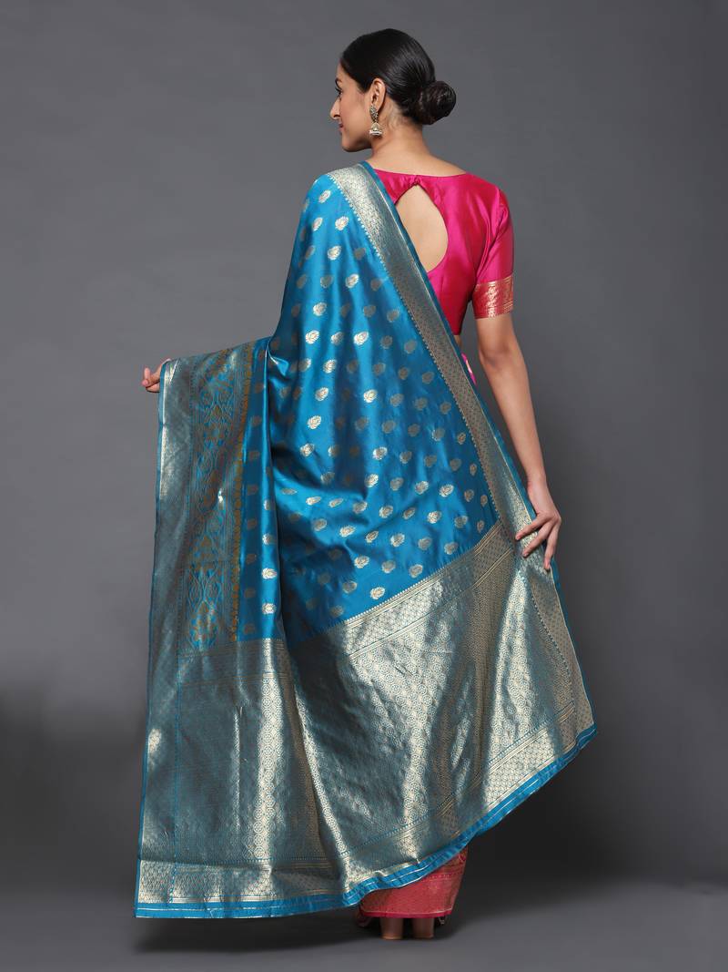 Glemora Green Beautiful Ethnic Wear Silk Blend  Traditional Saree