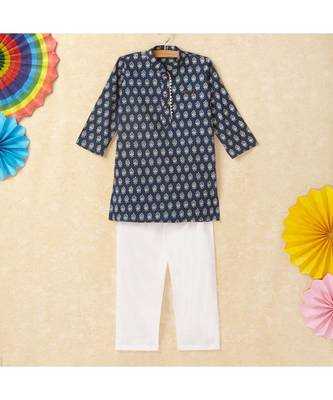 Print Boys Mandarin Collar Kurta With Gota Lace Embelishment Pant Set multicolor 1