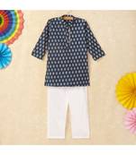 Print Boys Mandarin Collar Kurta With Gota Lace Embelishment Pant Set multicolor