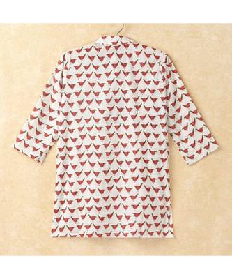 The Magic WParrot Print Boys Mandarin Collar Kurta With Gota Lace Embelishment Pant Set red 3