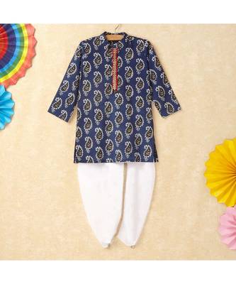 Print Boys Mandarin Collar Kurta With Gota Lace Embelishment Dhoti Set multicolor 1