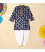 Print Boys Mandarin Collar Kurta With Gota Lace Embelishment Dhoti Set multicolor