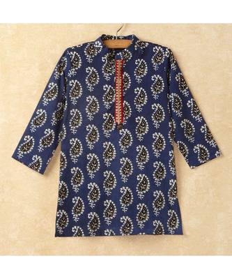 Print Boys Mandarin Collar Kurta With Gota Lace Embelishment Dhoti Set multicolor 2