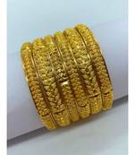 Gold Plated Set Of 6 Pc Leaf Bangle.