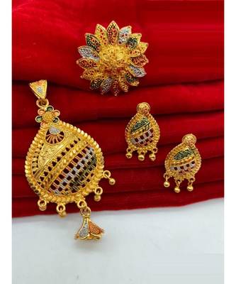 Gold Plated Pendant   Earring  Ring Combo 1